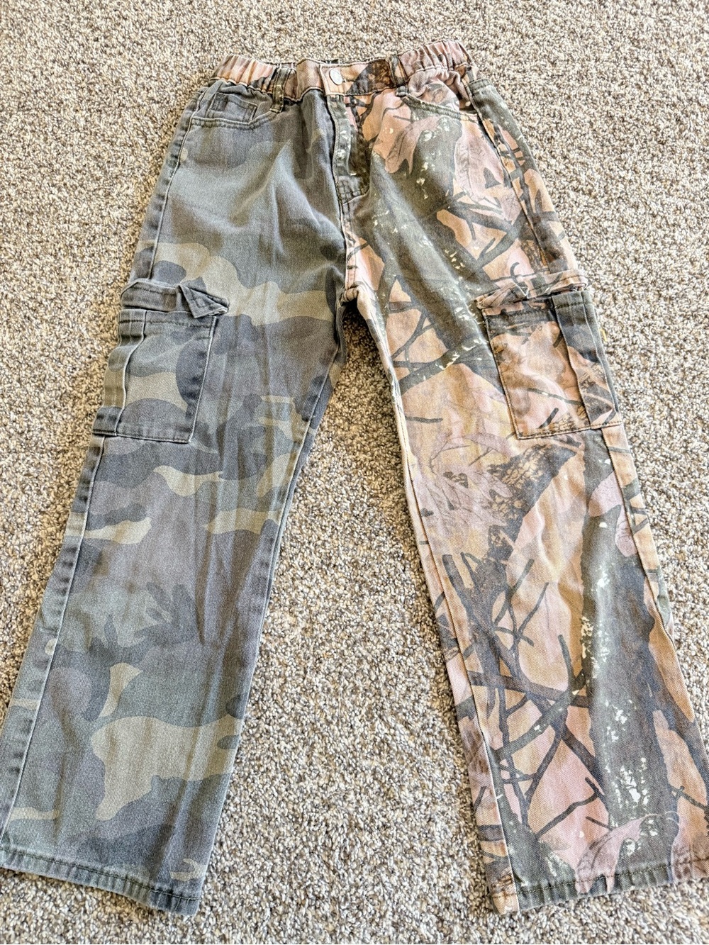 SHEIN Kids Two-Tone Camo Cargo Joggers - Green/Brown